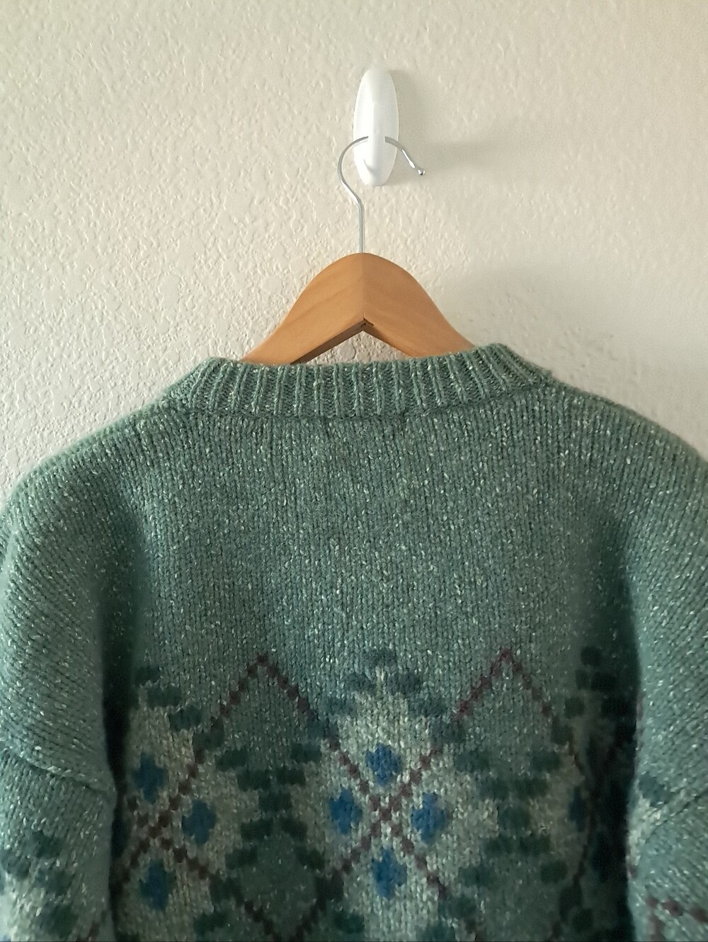Vintage LL Bean Chunky Knit Argyle Sweater Long Sleeve Crewneck Wool Silk Green - Picture 5 of 7
